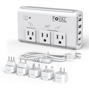 220V to 110V Travel Voltage Converter, FOVAL 2000W International Power Converter for Hair Dryer, Straightener/Curling Iron with 4-Port USB (1 USB C), Step Down Transformer for US/EU/UK/AU/Italy/India