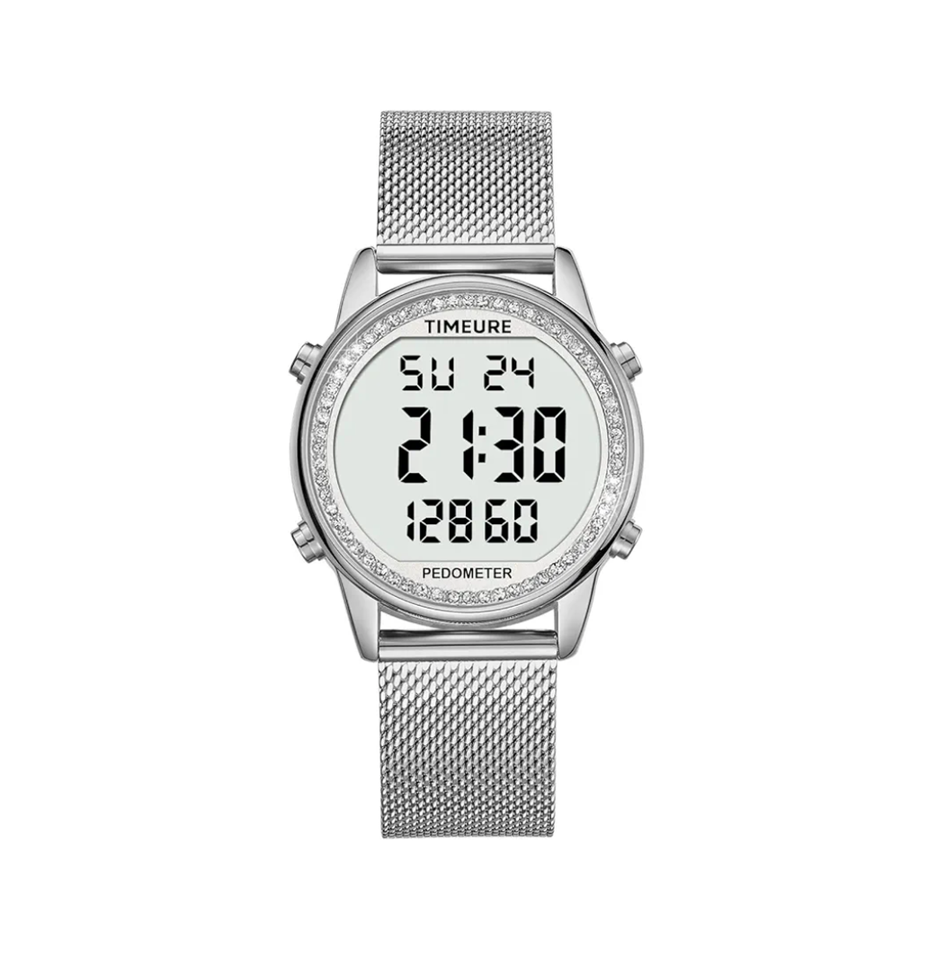 Women's Step Counter Pedometer Watch with Stainless Steel Bracelet, Stylish Design, No App, No Charging Needed for Step, Calorie, Distance, Alarm, Countdown Timer，TU-2401