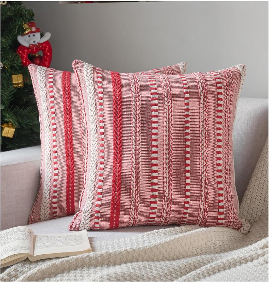 Christmas Valentines Pillow Covers 18x18 Inch Set of 2, Farmhouse Boho Valentines Day Decoration Couch Pillow Cases, Red Accent Pillows of Bed, Sofa Bedroom Living Room Home Decor Cushion Cover