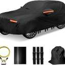 OWEEIO Heavy Duty Car Cover for Automobiles All Weather Waterproof, Outdoor Snowproof UV Protection Windproof, Door Zipper, Soft Cotton Universal Car Covers (Black, Fit Sedans 181"190")