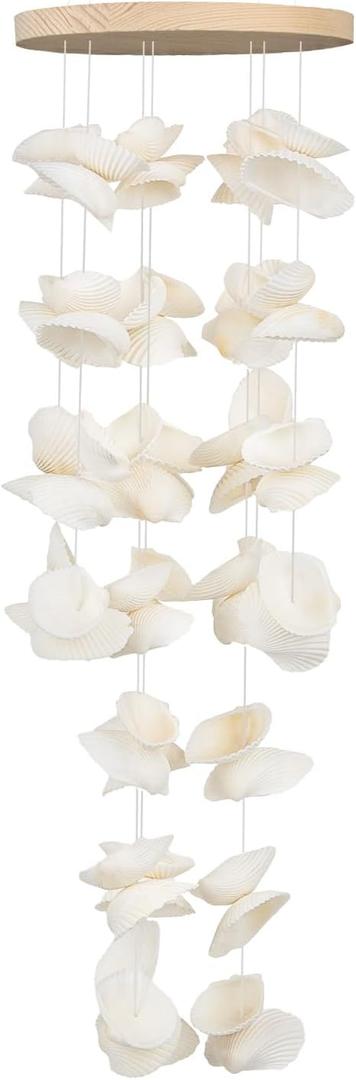 White Sea Shell Wind Chimes for Outside, Handmade Beach Style Windchime for Patio and Garden Decor, Beach & Coastal Decor, Sunroom Decoration, Ocean Themed Party