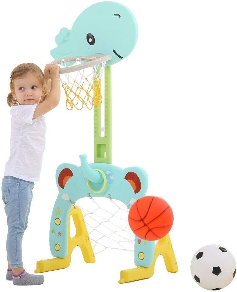 ESULOMP 3 In 1 Height-Adjustable Basketball Hoop for children Set, kids Multi-function Basketball stand set with BasketballRing TossSoccer, for indoor and outdoor using
