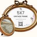 97 Decor Gold Oval Frame 5x7, Vintage Picture Frames, Antique Bow Frame, With Glass Front For Tabletop Photo Display And Wall Hanging, Vintage Wall Decor