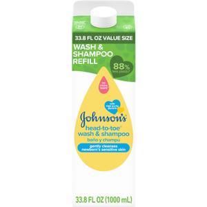 Johnson's Baby Head-To-Toe Gentle Baby Body Wash & Shampoo, Tear-Free & Hypoallergenic Baby Body Wash & Shampoo for Newborns Sensitive Skin & Hair, Value Size Wash Refill, 33.8 fl. oz