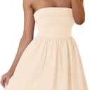 ZESICA Women's Summer Strapless Mini Dress 2026 Casual Off Shoulder A Line Swing Boho Beach Vacation Party Short Dresses (Beige, L)