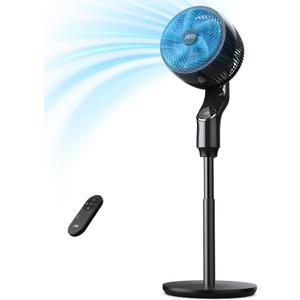 JRD Fan for Bedroom, 70 Oscillating Standing Fan, 100ft Quiet Pedestal Fans for Home Office, 85 Manual Vertical, Touch+Remote, 24H Timer,32 Wind Speeds, 39-43" Adjustable Height, Air Circulator (Black)