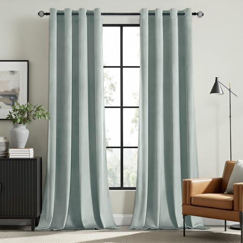 MIULEE Velvet Curtains Misty Blue Elegant Grommet Thermal Insulated Soundproof Room Darkening Curtains/Drapes for Classical Living Room Bedroom Decor 52 x 96 Inch Set of 2
