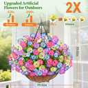 Elyum 2 Pack Artificial Hanging Flowers for Outdoors, Fake Flowers Artificial Petunias Hanging Baskets for Outdoors, UV Resistant Fake Hanging Plants Flowers for Outside Garden Patio Porch Decor