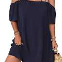 SOLY HUX Women's Plus Size Dresses Off Shoulder Short Sleeve Short Dresses Causal Loose Tunic Summer Dress Plain Dark Blue 1XL