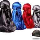 4PCS Silky Durags for Men Women 360 Waves with 1 Wave Cap, Silky Satin Durag Extra Long Tails
