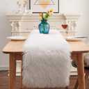 Table Runner, Modern Small White Fur Table Runner for Party Birthday Christmas Friendsgiving Wedding Dinning Table, Decorative Rug Luxury Faux Fur Runner for Table (11.8x70.8 inch)