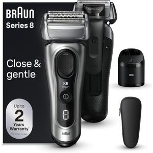 Braun Series 8 8567cc Electric Razor for Men, 4+1 Shaving Elements & Precision Long Hair Trimmer, 5in1 SmartCare Center, Close & Gentle Even on Dense Beards, Wet & Dry Electric Razor, 60min Runtime (6 Piece Set, Silver)