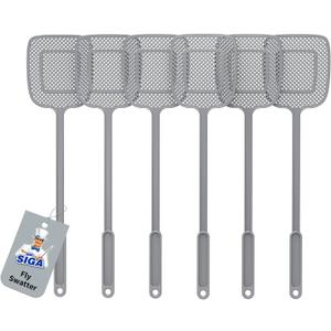 MR.SIGA Heavy Duty Long Handle Fly Swatter, Gray, 6 Pack
