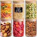 ComSaf 1 Qt Glass Storage Containers with Lids, Glass Jars with Lids, Clear Food Storage Jar, Round Canister Set of 6, Pantry Organizers for Cookie Pasta Flour Rice Tea Coffee Bean