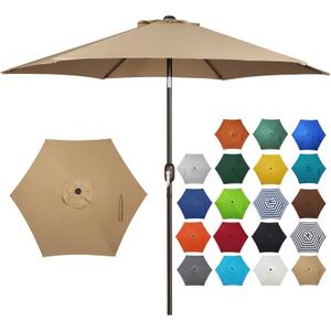 Blissun 7.5 ft Patio Umbrella, Yard Umbrella, Outdoor Market Umbrella with Push Button Tilt Crank (Tan)