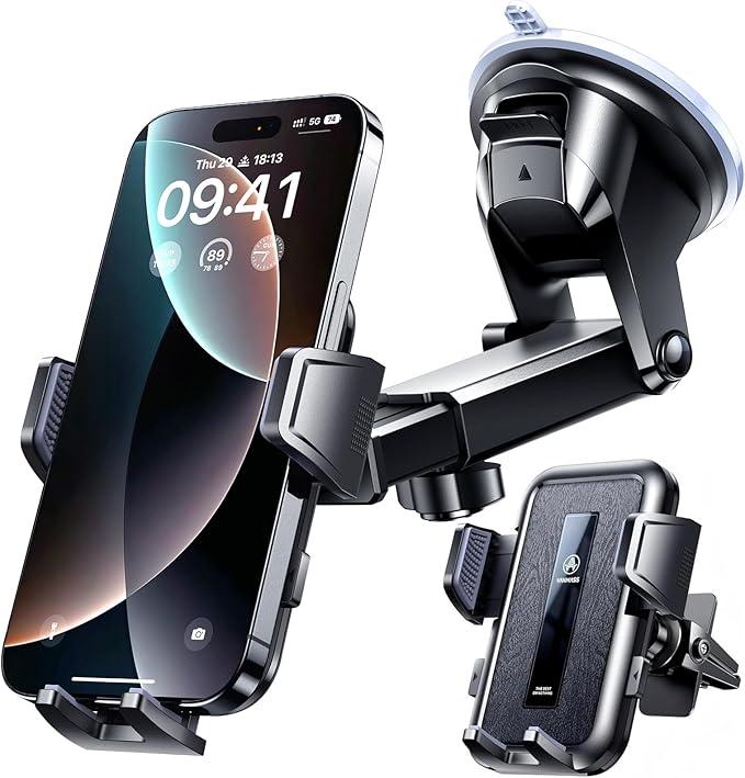 VANMASS 2026 Car Phone Holder【Military-Grade Strongest 90+LBS Suction】Phone Holder for Your Car Dashboard Windshield Vent Cell Phone Mount Truck Stand Cradle for iPhone 17 Pro Max 16 15 14 13 Android