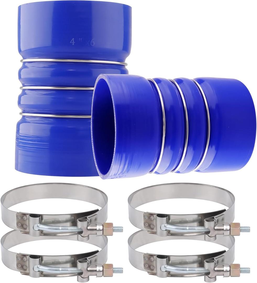 4" X 6" Silicone Charge Air Cooler Hump Hose with T-Bolt Clamps Set, 4 inch ID Turbo, Air Intake and Intercooler CAC Hose Kit for Semi Trucks,2PCS Blue