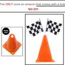 7inch Orange Racing Traffic Cones with Holes on Top,Checkered Flags,Racetrack Floor Runner,Race Car Birthday Party Supplies,Racing Car Table Centerpiece Decorations 38PCS for Kids Two Fast