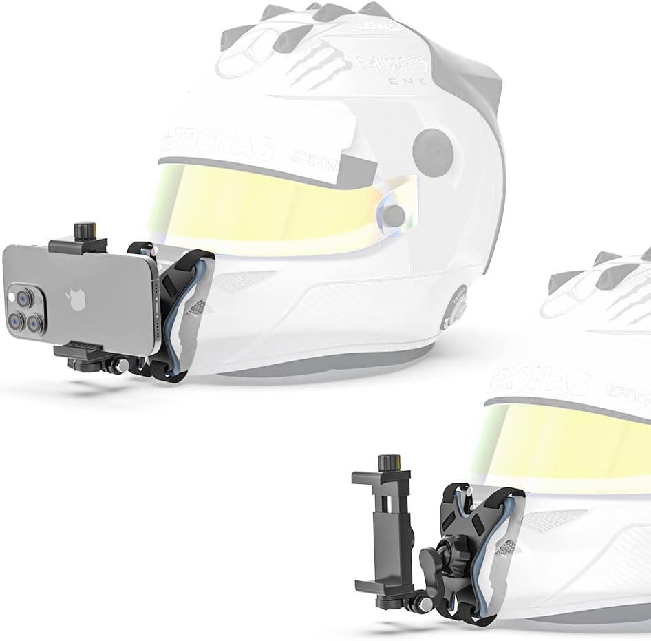 Updated Motorcycle Helmet Chin Strap Mount with Phone Clip Compatible with iPhone 15 Pro Max/14/13 Pro/Max/Mini/Samsung, Google, LG, Pixel, Huawei, Xiaomi, All Smartphones