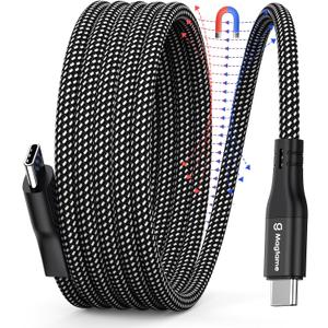 Magtame Magnetic USB C Cable, Coiled USB C to USB C Cable 60W(3A), 3.3ft Retractable USB C Cord, Nylon Braided Type C Fast Charging Cable Compatible with Phone 15,for Samsung,Pad,USB C Device, Black