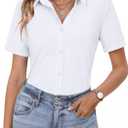 HOTOUCH Womens Short Sleeve Button Down Shirts Fitted Button Up Work Tops Trendy Office White Blouse XXL
