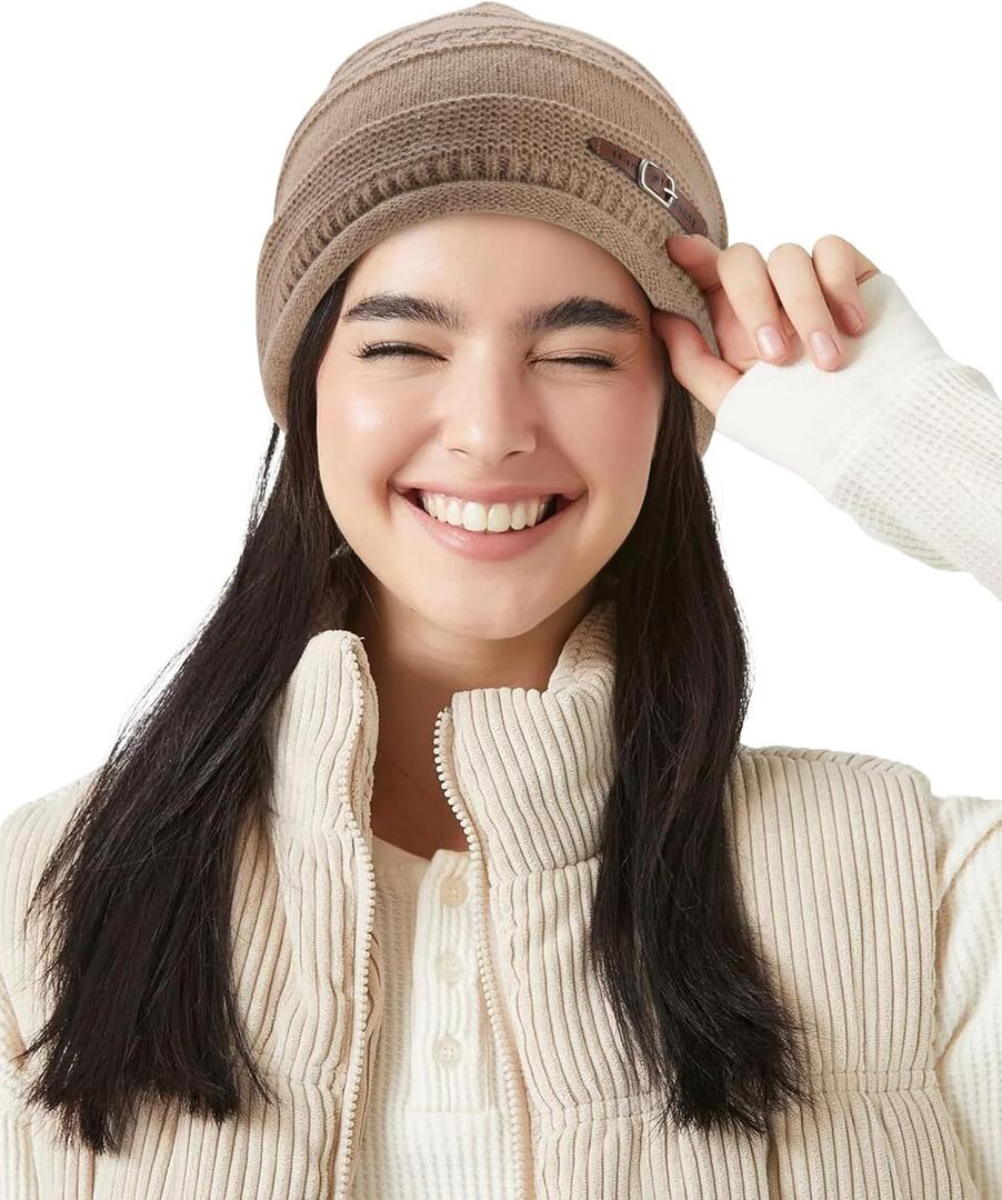AWAYTR Women's Slouchy Beanie Chunky Knit Winter Hat Oversized Plush-Lined Warm Slouch Hat (Khaki)