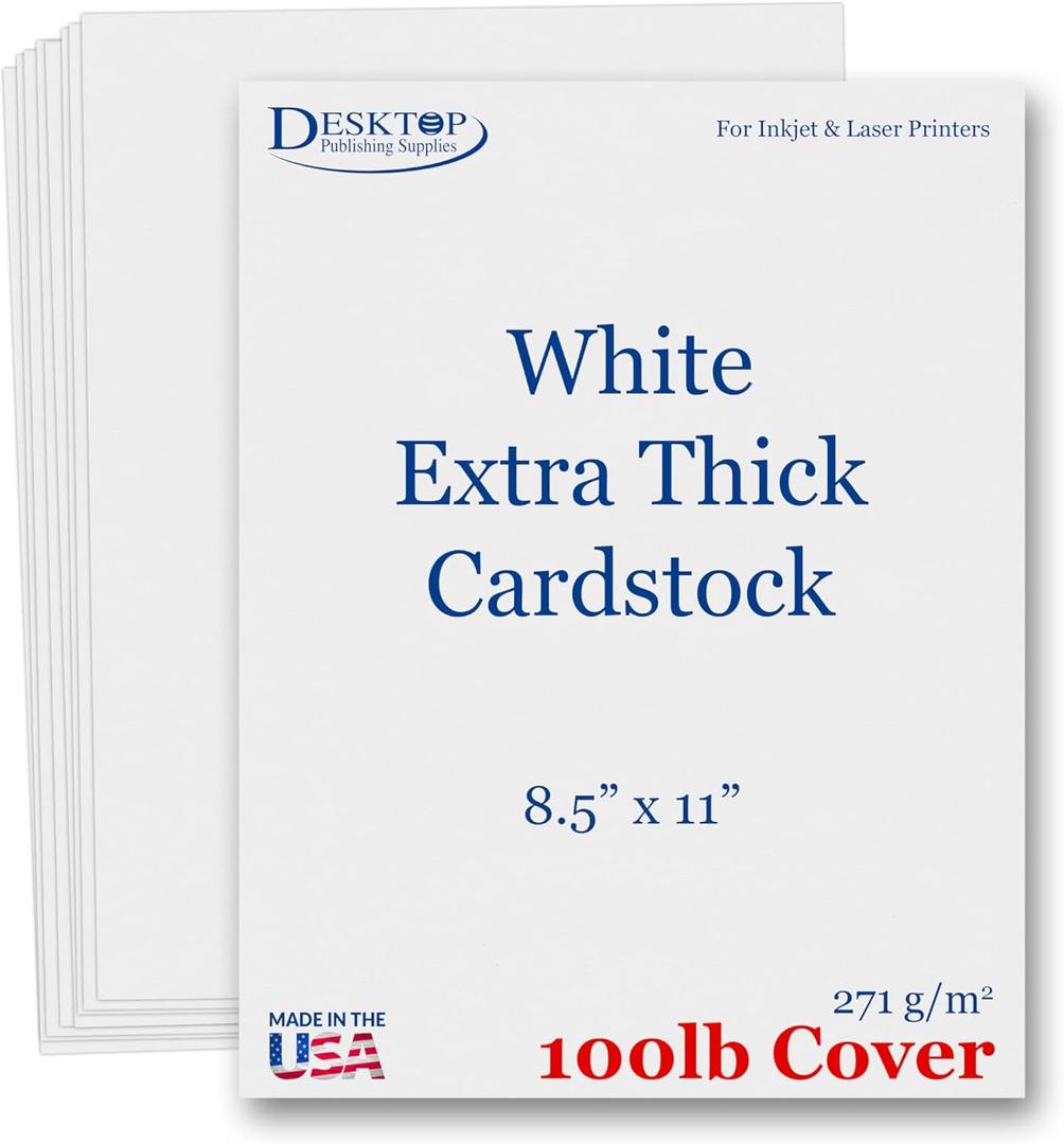 Extra Thick Cardstock  100lb Cover (270gsm)  Blank White 8.5 x 11  Heavyweight Printer Paper for Inkjet/Laser  100 Sheets Pack