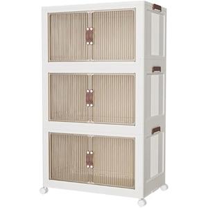 CTSNSLH 102Qt Large Storage Bins with Lids Organization and Storage Stackable Collapsible Plastic Closet Organizers and Storage Organizer Large Size Folding Storage Box Containers with Wheels, 3 Tier