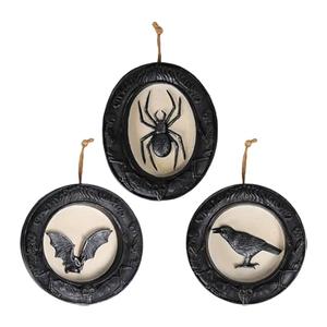 Chonsun Halloween Decorations Indoor 5.9 Inch Skull Spider Crow Bat Figurines Halloween Sculpture Hanging Ornaments