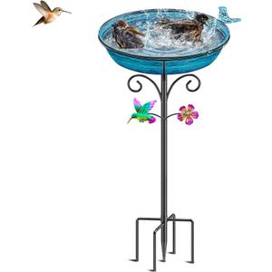 Metal Bird Bath for Outside, Freestanding Garden Bird Baths Bowl, Vintage Birdbath for Outdoors Yard Garden Lawn Decor Decor (Vintage Blue)