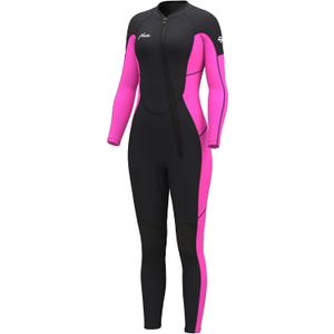 Hevto Women Wetsuit 3/2mm Neoprene Wet Suit Keep Warm in Cold Water for Surfing Swimming Diving (16, W1-3/2mm-Front Zip-Pink)