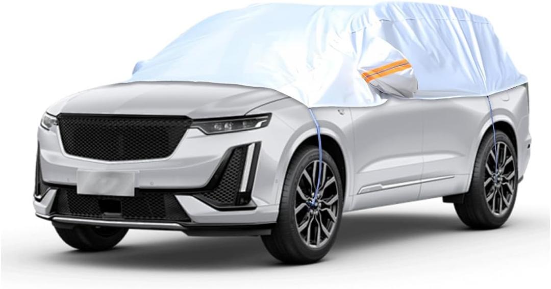 Half Car Cover for SUV, Waterproof & Dustproof & Snowproof Automotive Windshield Covers, All-Weather Auto Sun Protection with Reflective Straps, 161.4" Vehicle Sunroof Cover (SUV)