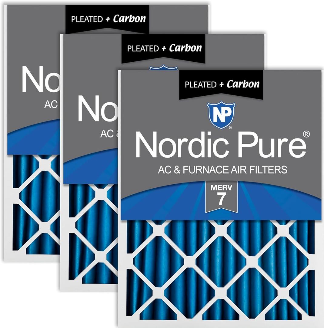 Nordic Pure 14x25x2 (Actual Size: 13 1/2 x 24 1/2 x 1 3/4) Pleated Air Filters MERV 7 Plus Carbon 3 Pack