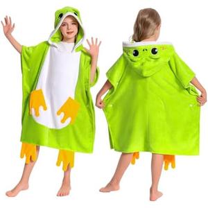 OLAOLA Frog Hooded Kids Beach Towels, Soft Absorbent Kids Hooded Bath Towel Wrap for Boys Girls, Toddler Pool Swim Towel with Hood for Ages 3-12, 