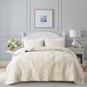 Ivory Damask Duvet Cover Set Twin Size with 1 Pillow Shams, Cream Bohemian Bedspread, Lightweight Soft Farmhouse Style Vintage Bohemian Retro Jacquard Pattern Bed Cover