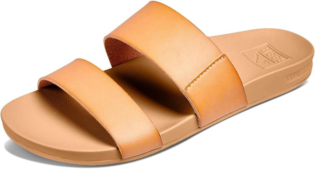 Reef Women's Cushion Vista Fashion Slide Sandal, Vegan Leather Strap, Soft Footbed (10, Natural)