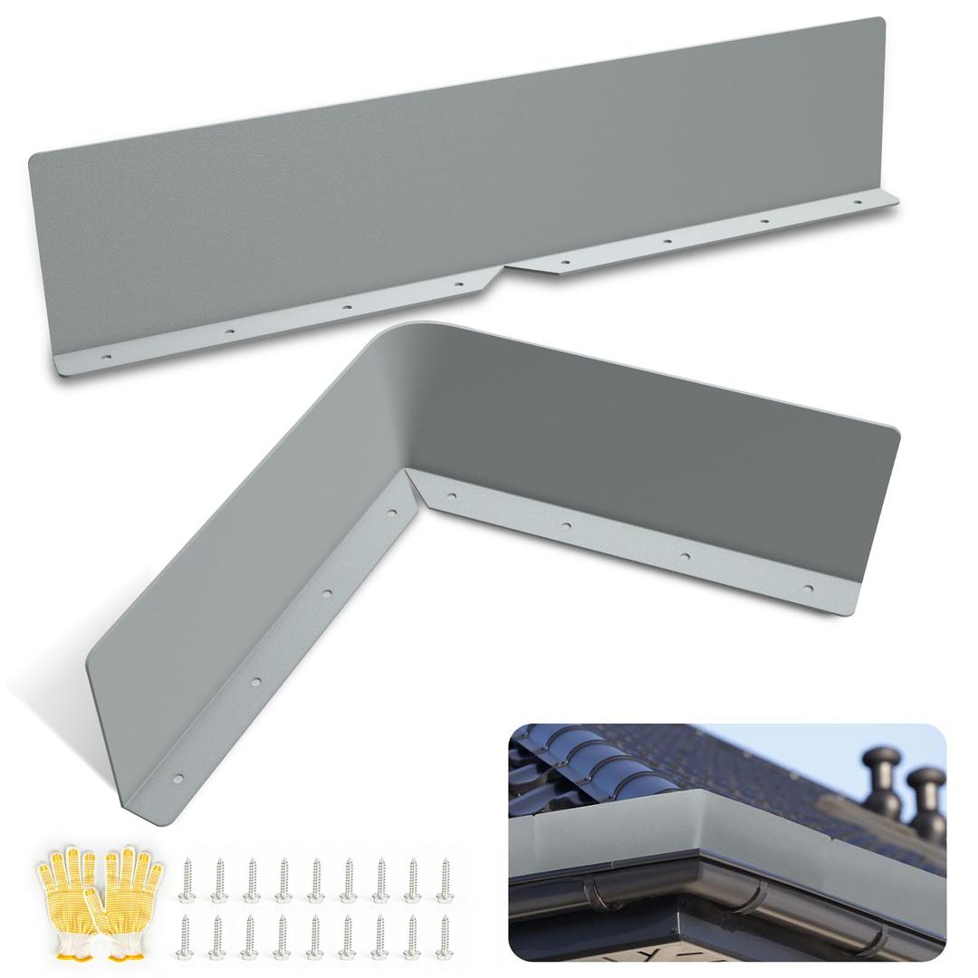 Rain Diverter Roofing Gutter Guards, 2 Pack 15.7 x 3.54 x 0.74 Inches Gutter Splash Guard Valley Downspout Roof Foldable Drip Guard for Corner House (Gray)