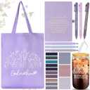 Talltalk 14 Pcs Godmother Appreciation Gift Set for Women 16oz Glass Canvas Bag A5 Journal Ballpoint Pen Notes Highlighter for Mom Birthday Wishes(Purple)