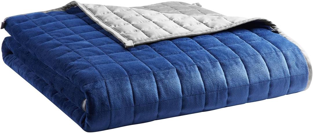 YnM Cooling Weighted Blanket for Adults, Cooling & Cozy Velvet Dual-Sided, 25lbs Heavy Bed Throw for One Person of 240lbs, Four Seasons Use (60x80 Inches, Queen Bed, Blue/Grey) (60 in x 80 in 25 lb, Blue/Greyexclusive)