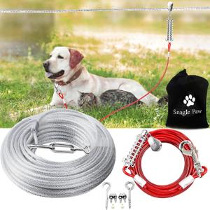 Dog Tie Out Runner for Yard,Trolley System for Large Dogs,Heavy Duty Dog Run Cable Lead 50ft with 10ft Pulley Runner Line for Small Medium and Large Dogs Up to 125lbs Running Outside Yard or Camping