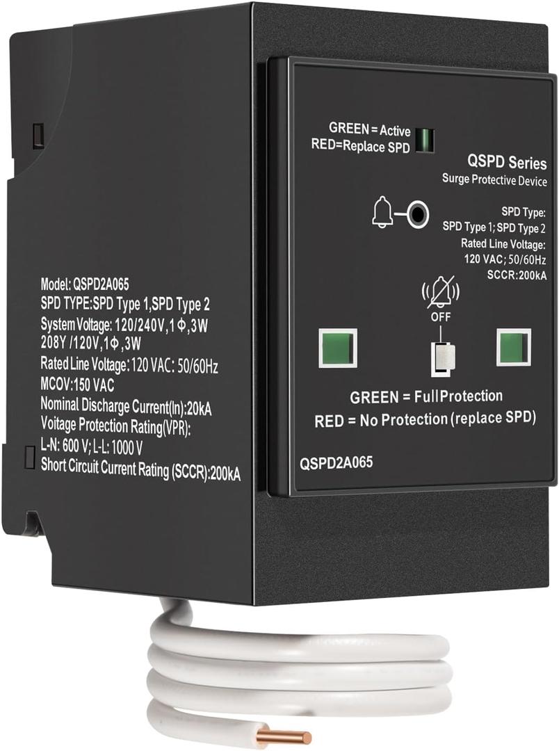 Replacement for Siemens QSPD2A065P Plug-in Surge Protection Device, 2-Pole 65kA 120/240V, 1, 3W, Fits Siemens Type QP Load Centers, Whole House Power Spike Protection, LED Indicator & Audible Alarm