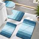 OLANLY Bathroom Rugs Sets 4 piece, Microfiber Absorbent Bath Mat, U-Shaped Contour Toilet Mat and Toilet Lid Cover, Quick Dry, Machine Washable, Toilet Cover and Rug Set for Bathroom, Peacock Blue