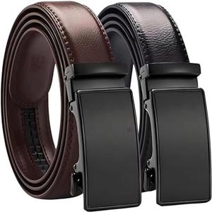 2 Pack Ratchet Belt for Men - Mens Belt Leather 1 3/8" for Casual Jeans - Fit 36" to 44" Waist Adjustable