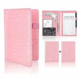 (2 Pack of) Server Book for Waitress and Waiter  VNKI 8 Pockets PU Leather Waitress Book Organizer  Cute Server Book, Guest Checks Book Holder Money Pocket Fit Server Apron (Pink)