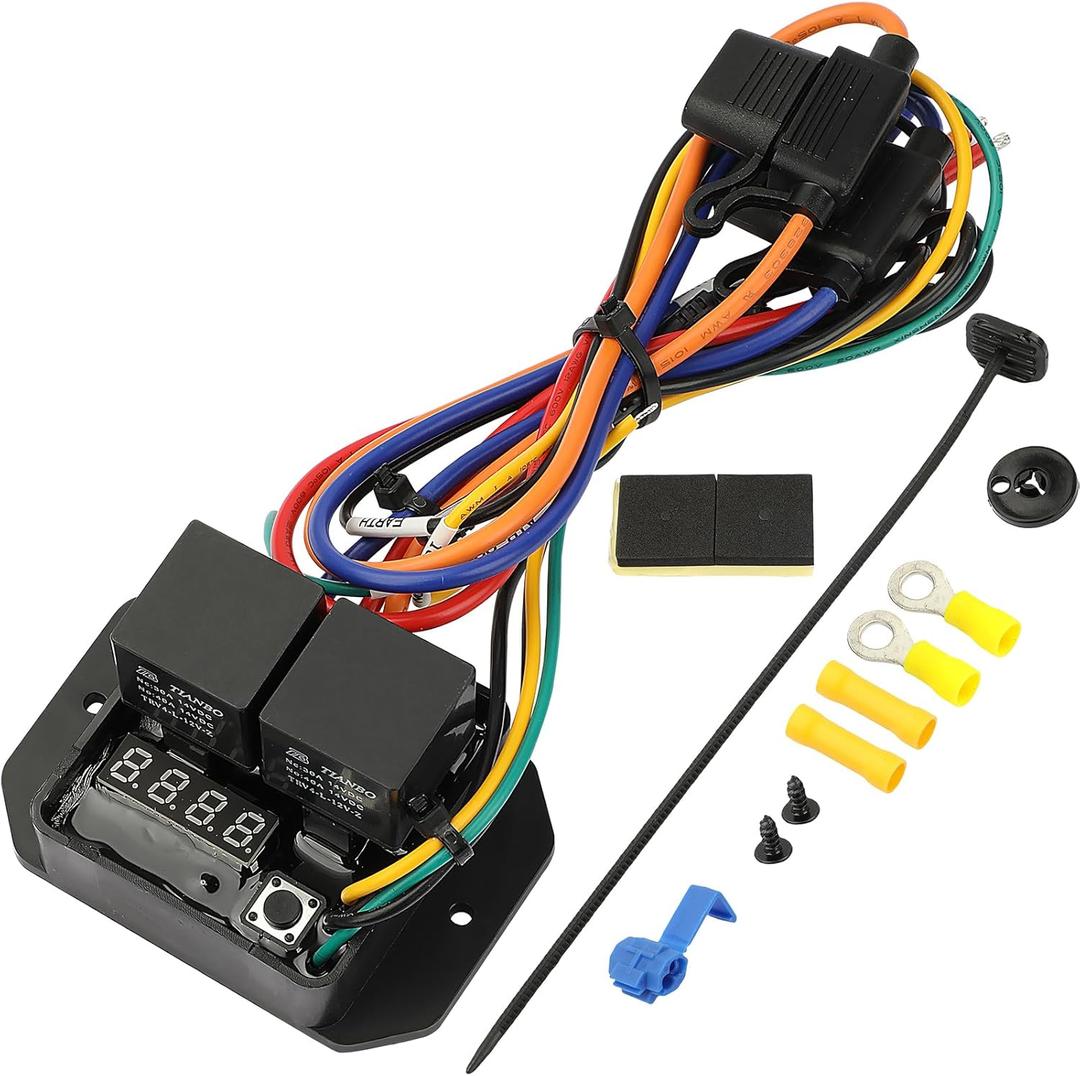 Digital Thermatic Fan Switch Kits DC-0444, 12V and 24V Adjustable Temperature Range Dual Radiator Fan Kit, 104ºF-230ºF Electric Thermatic Fan Controller Switch Kit Replace 0444