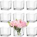 CONNOO 5 Pack Square Glass Vase 4" x 4" x 4", Clear Bulk Flower Vases for Centerpieces, Square Glass Cube Vase Floating Candle Holders for Wedding Party Home Decor