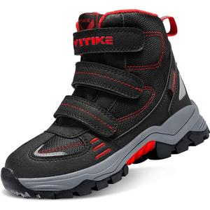 Littleplum Boys Snow Boots Winter Waterproof Antiskid Boots Hiking Outdoor Shoes Booties for Unisex Kids (Little Kid/Big Kid) (8065/Black Red)