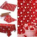 Tudomro 54 Inch x 100 ft Valentine Day Tablecloth Roll, Valentine Party Supplies, Waterproof Plastic Red Heart Tablecloth Disposable Table Cover for Heart Love Birthday Party Decoration