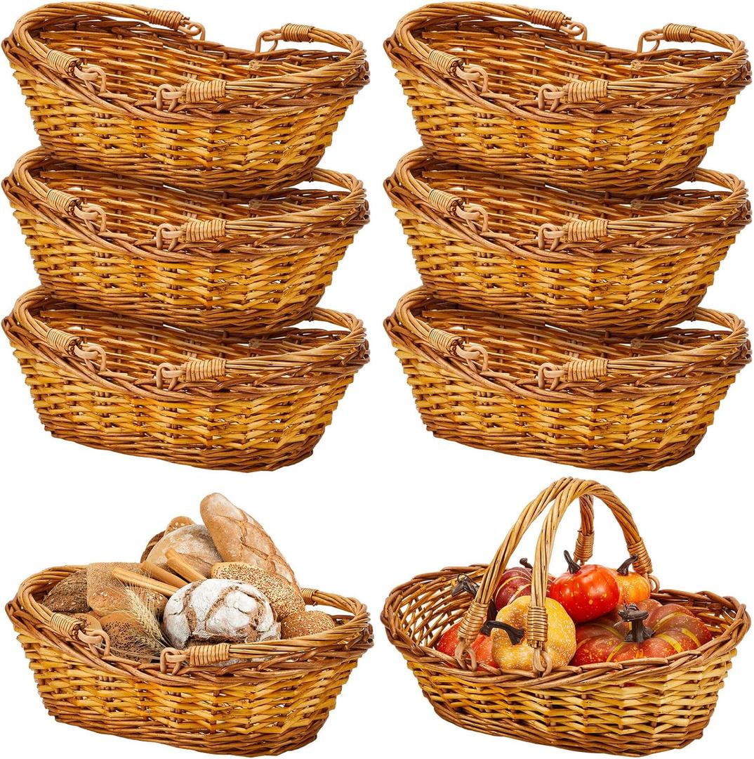 Sintuff 6 Pcs Wicker Picnic Basket with Handle Garden Harvest Empty Easter Eggs and Candy Basket Oval Willow Woven Storage for Organizing, Fruit Egg Storage Gathering Wedding Gifts (Natural)
