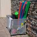 Pool Noodles Holder, Toys, Balls and Floats Equipment Mesh Rolling Storage Organizer Bin, Kids Height, Large (25" L x 43" W x 28" H), Gray